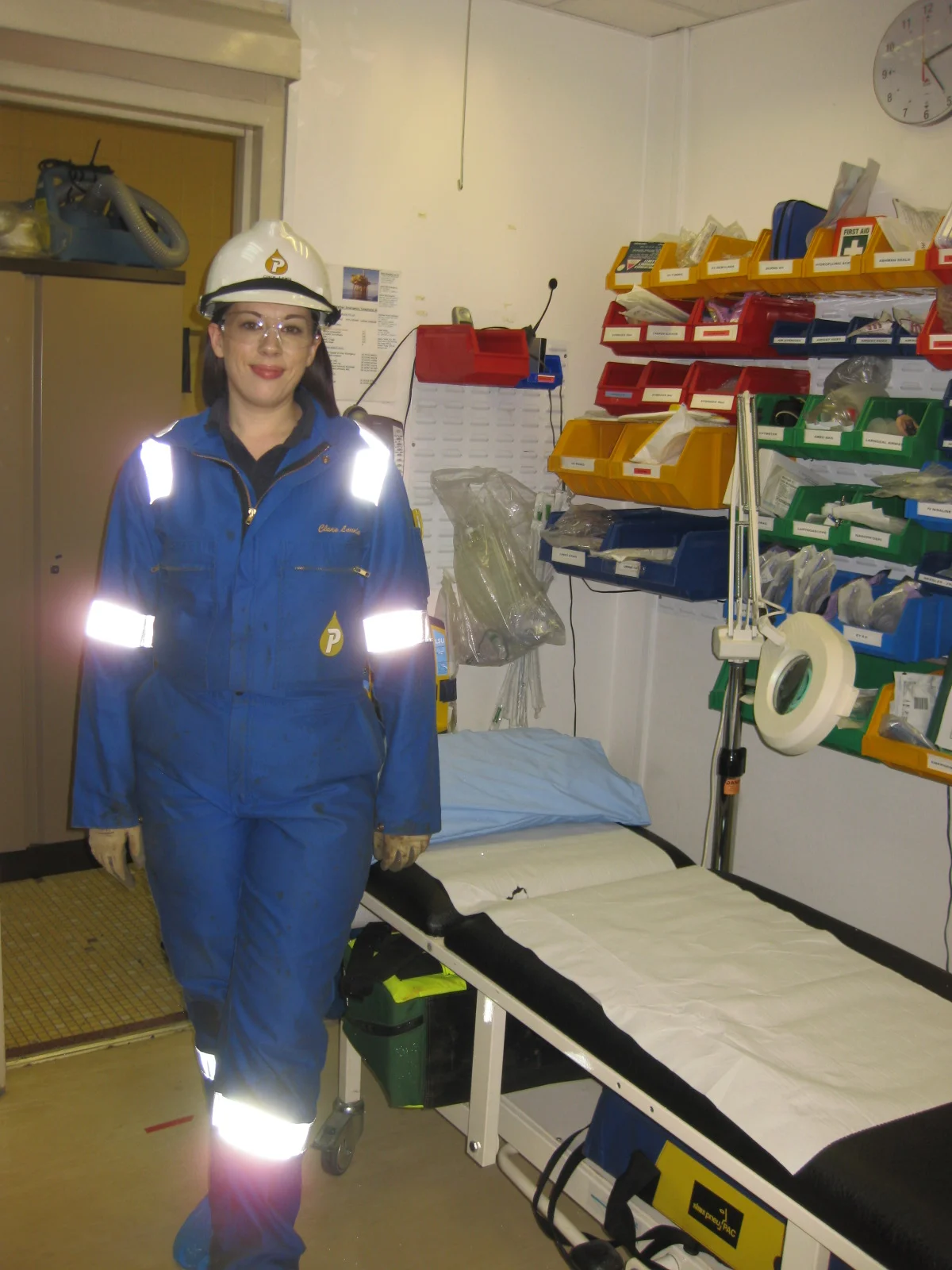 Clare Partridge, Head of Health and Safety at Holcim UK while working on an oil rig