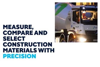 Mixer truck next to text talking about EPD precision