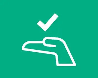Icon showing a tick hovering above a hand