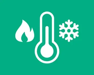 Icons showing a snowflake, flame and thermometer