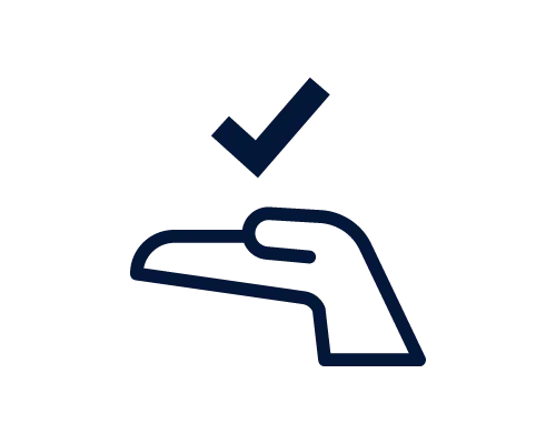 Icon of a hand open with a tick above