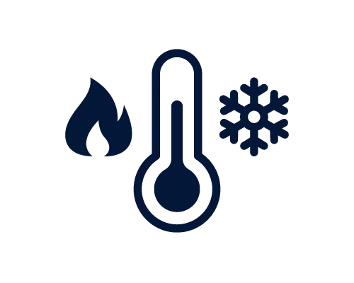 Icon of a thermometer with a fire and frost symbol either side