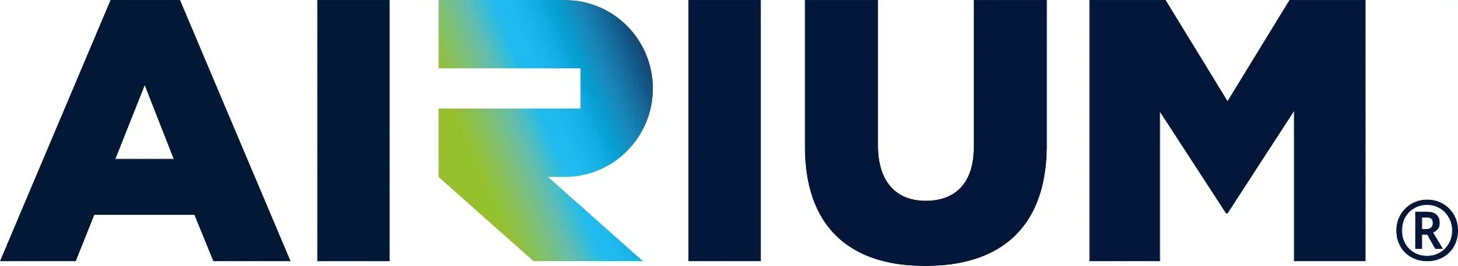 Logo for the Airium product that has a green blue gradient on the R