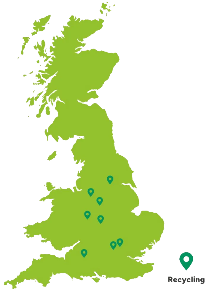 Map showing recycling locations in the UK