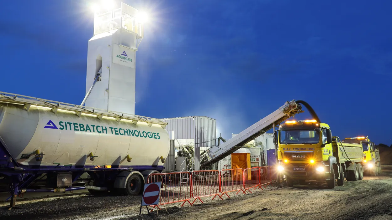 Truck being loaded at night