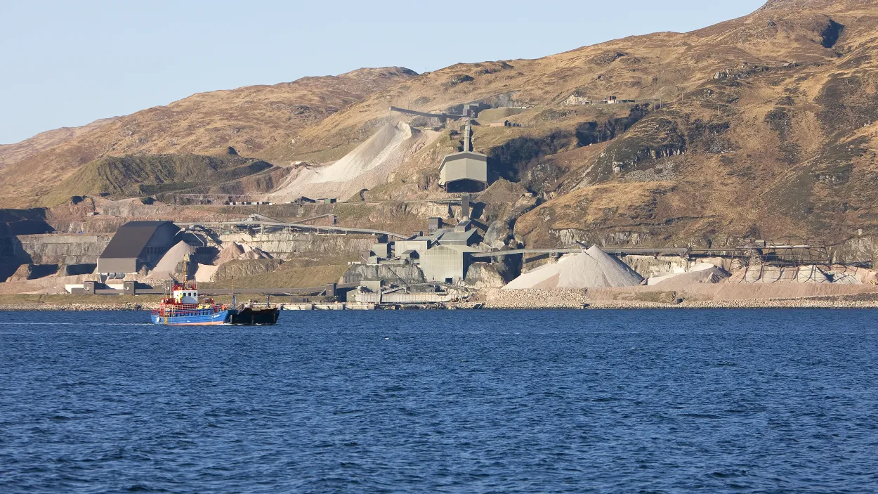 Glensanda quarry in Scotland showing operations and landscape
