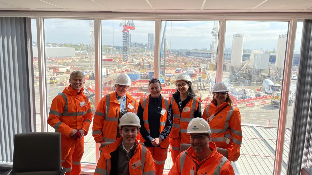 Kelly Lowe with apprentices at Old Oak Common HS2 development