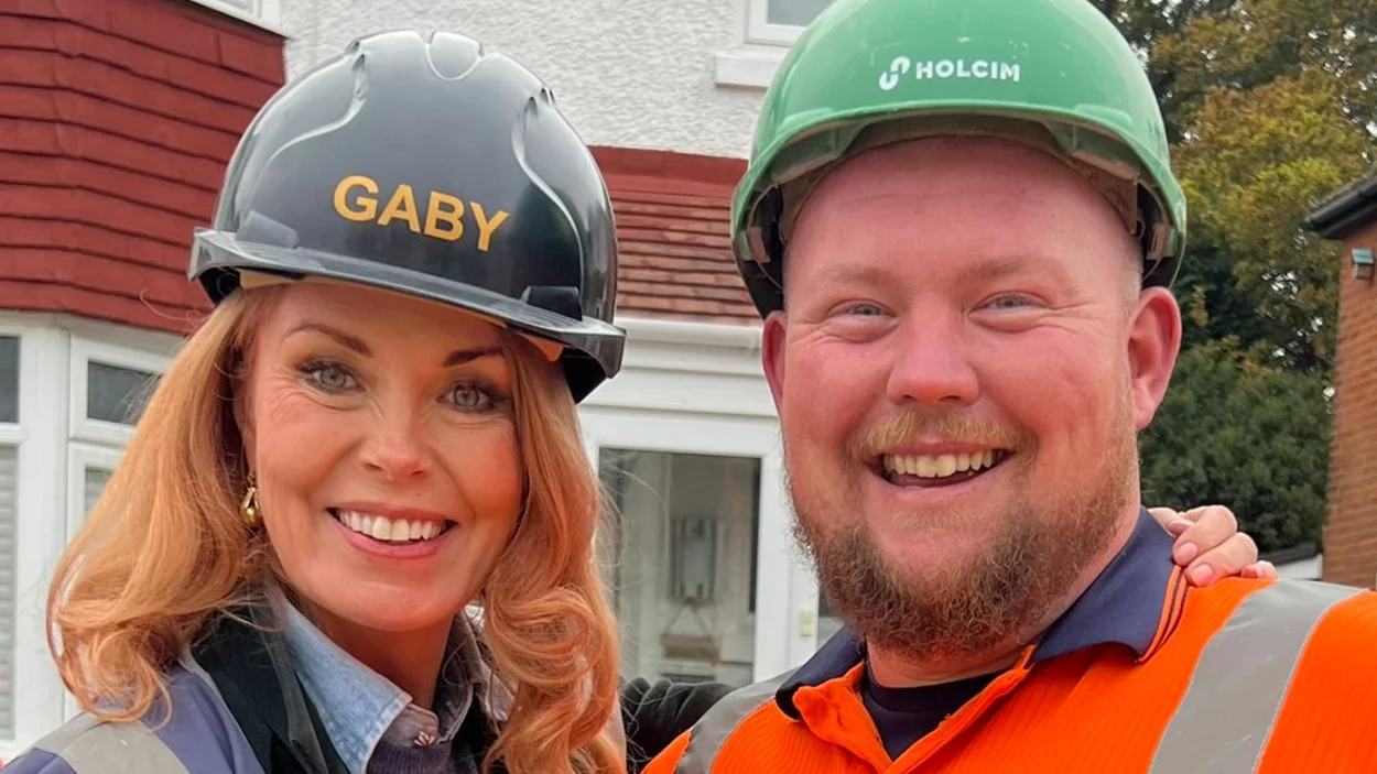 Holcim's Chris Davidson on the set of DIY SOS with designer Gaby Blackman