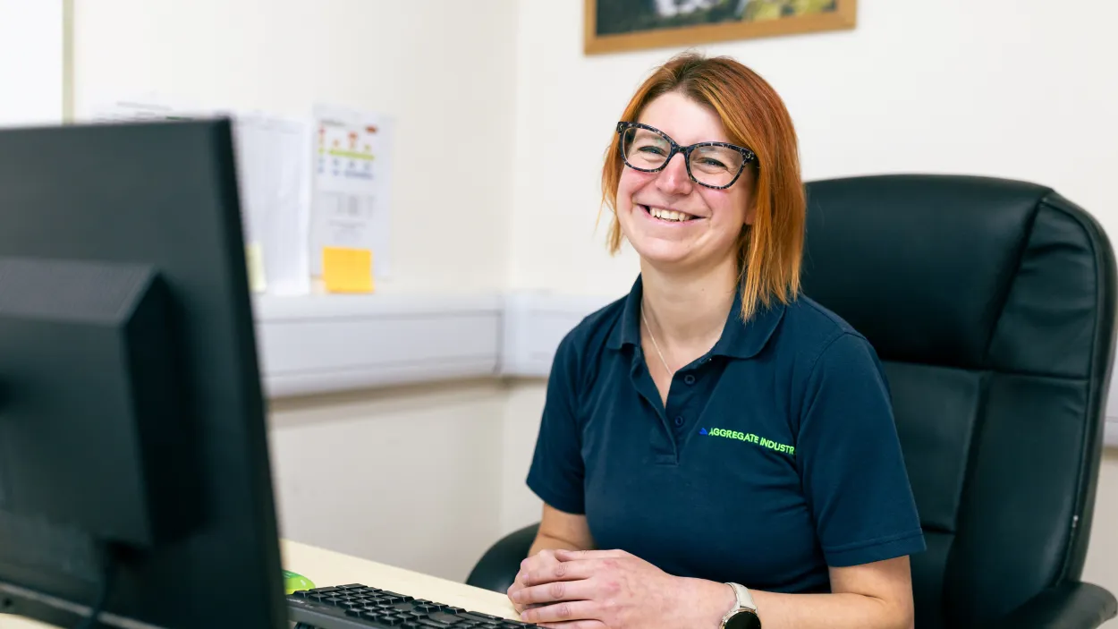 Concrete Products Factory Manager, Alison Burnett at her desk.
