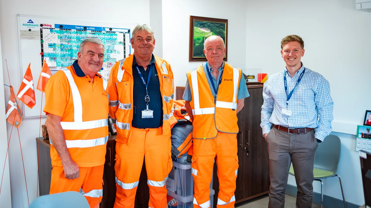 Andy Jackson with colleagues in the offices at Bardon Hill Quarry