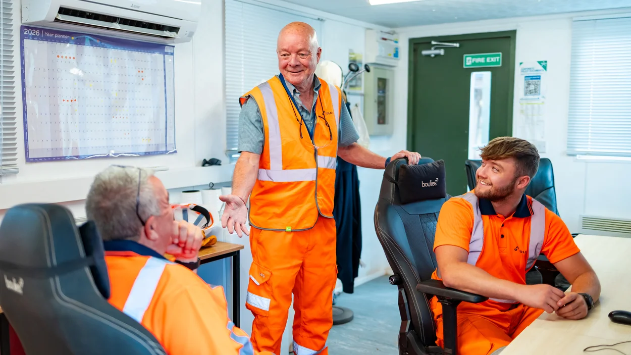 Andy Jackson with colleagues in the offices at Bardon Hill Quarry