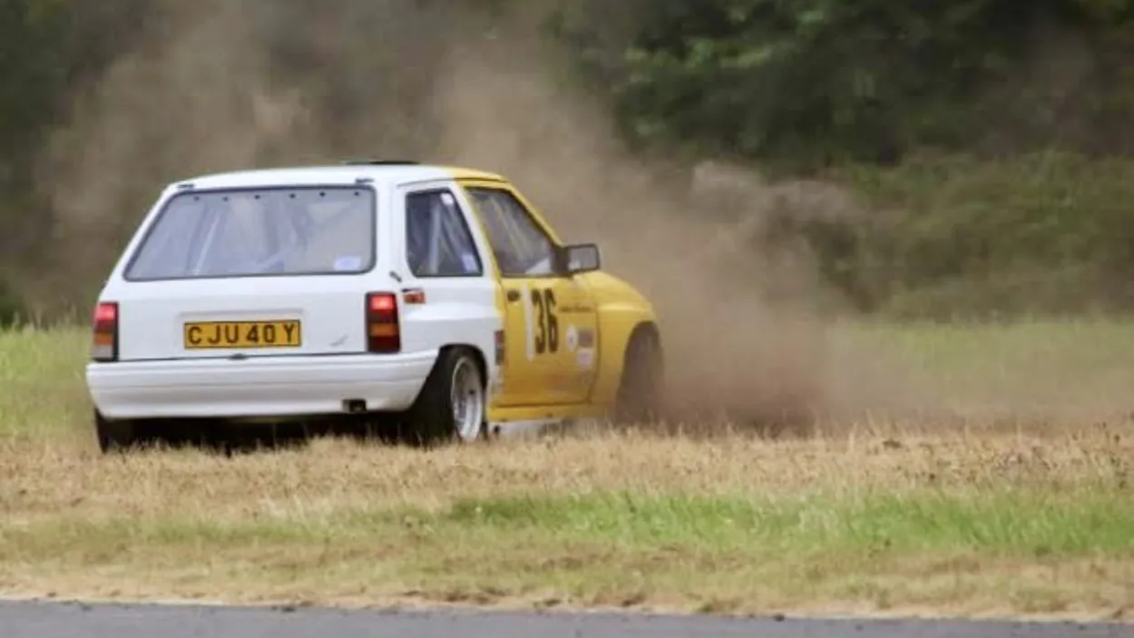 Anita Chesterton racing her Vauxhall Nova rally car