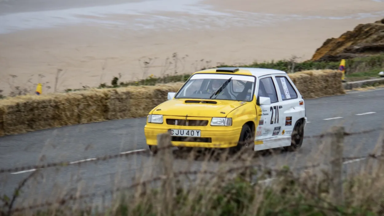 Anita Chesterton racing her Vauxhall Nova rally car