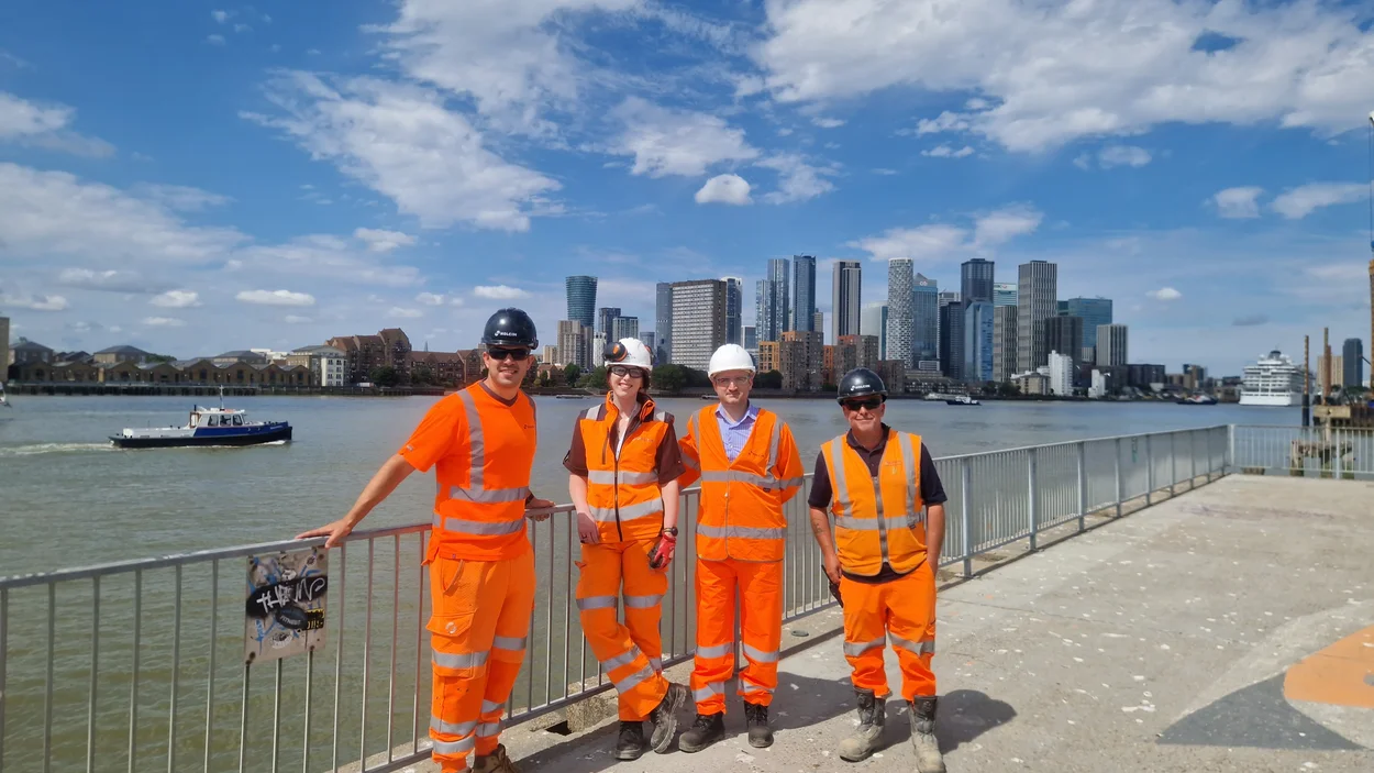Danielle Dawson with colleagues at Holcim's London Recycling Centre at Morden Wharf next to the River Thames