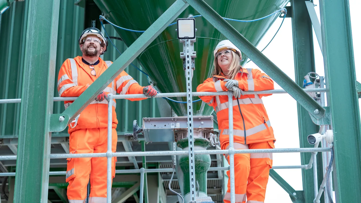 Emily Freeman in high viz PPE at Holcim Mortars at Holme Park