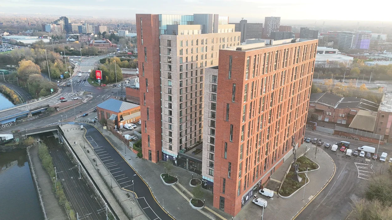 An aerial view of No.1 Old Trafford developed constructed with Holcim mortars