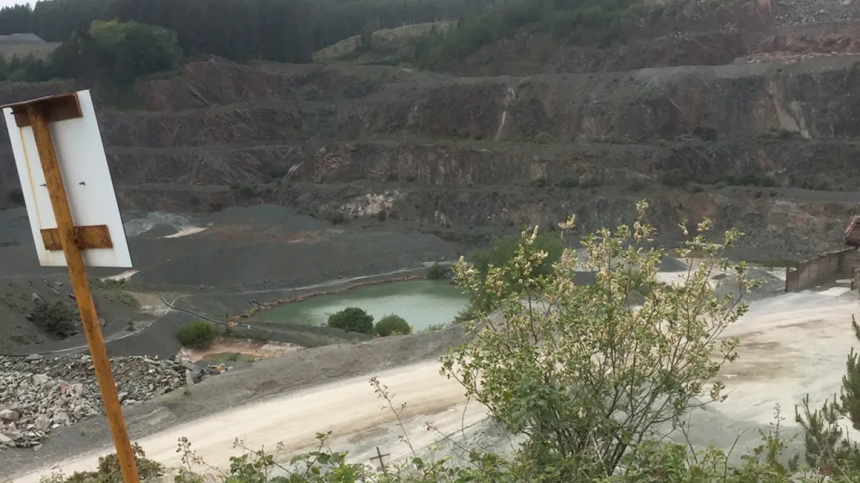 Looking down into Ghyll Scaur Quarry from a raised vantage point