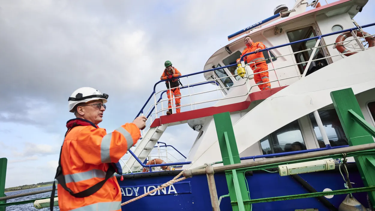 Members of the Lady Ioana boat crew at Glensanda