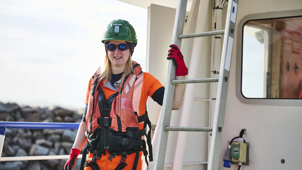 Lawrie Cerexhe, a coxswain on Holcim's UK's Glensdanda quarry boat service in her RNLI uniform