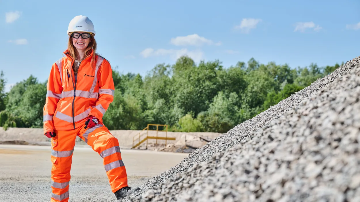 Laura Golledge, East Midlands RMX General Manager, in her PPE at the Whestone RMX Plant in Leicester.
