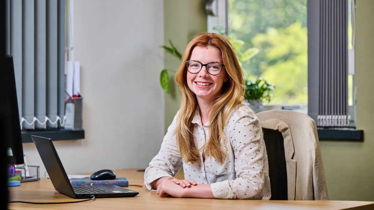 Laura Golledge, East Midlands RMX General Manager, at her desk at the Whestone RMX Plant in Leicester.