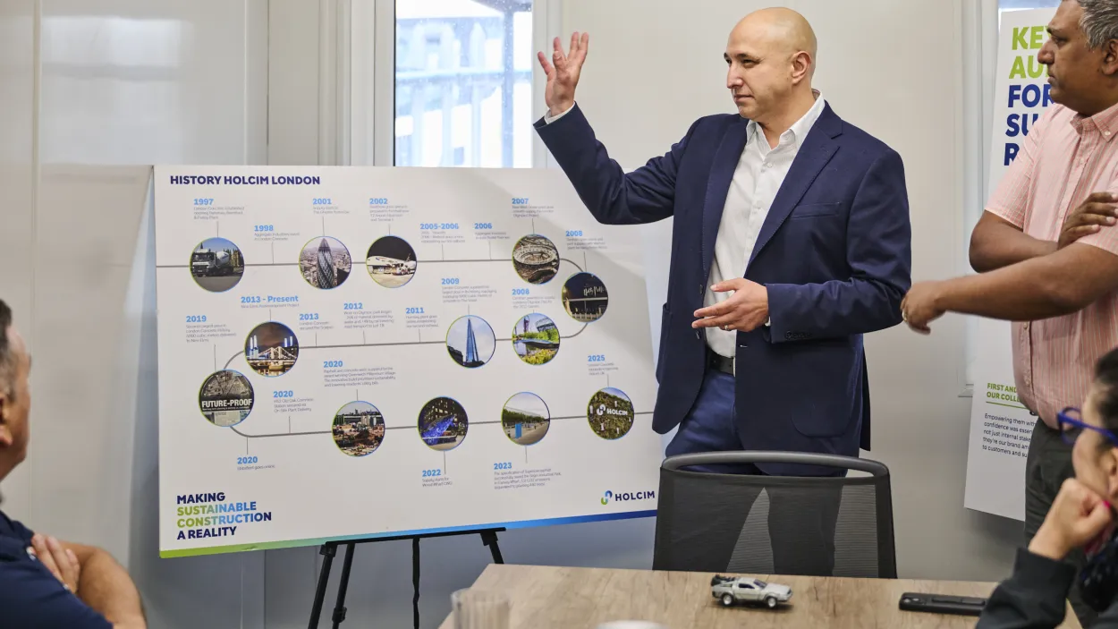 Adam Kutcher giving a presentation at London's Bow readymix plant