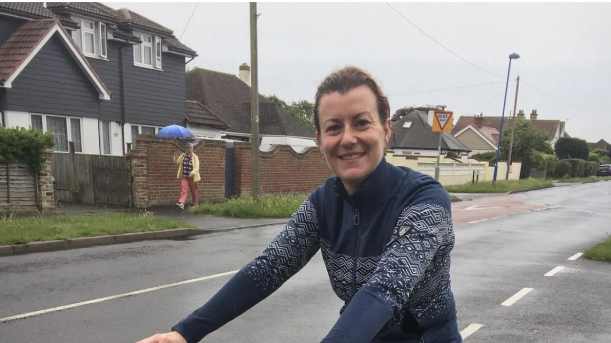 Kelly Lowe riding a bike in her spare time. Kelly suffers from long covid.