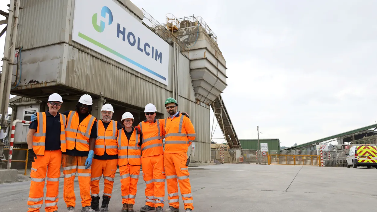 Kelly Lower (centre) with colleagues at Holcim's Greenwich plant for readymix and asphalt
