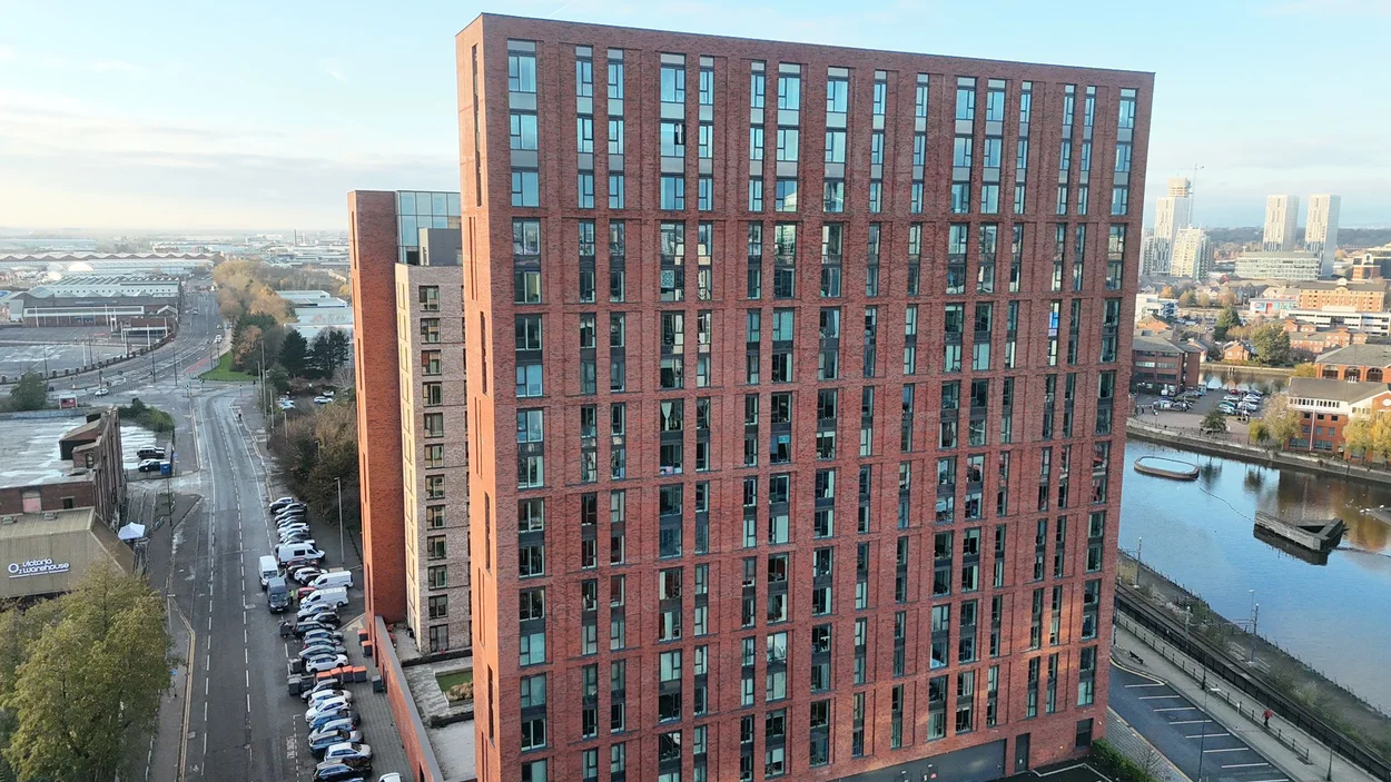 An aerial view of No.1 Old Trafford developed constructed with Holcim mortars