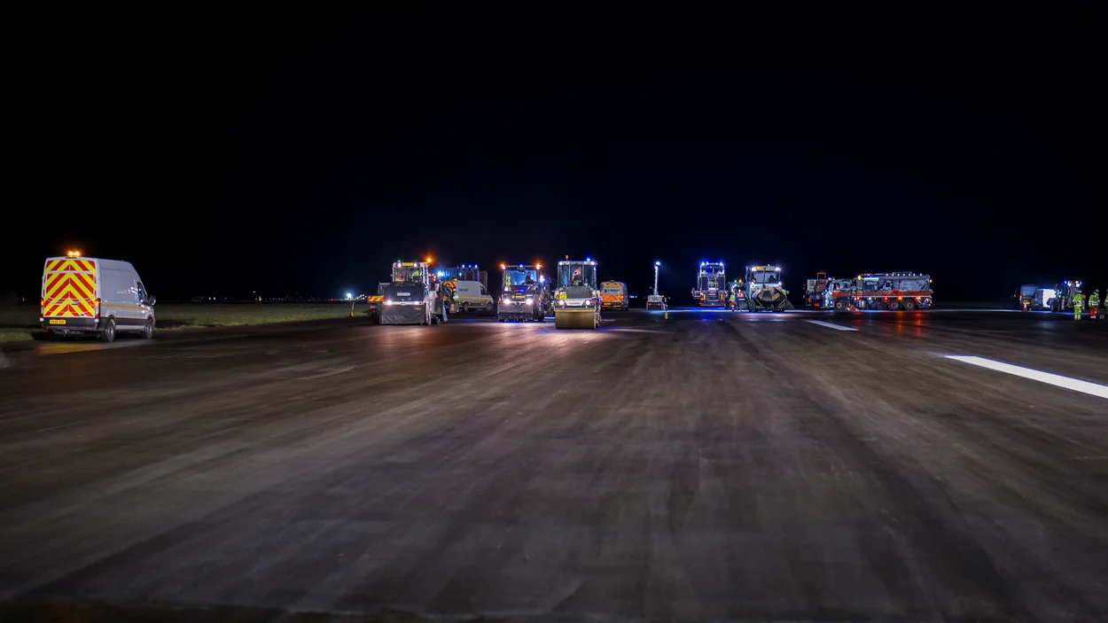 Machines and equipment involved in the operation to resurface London Luton Airport's runway.