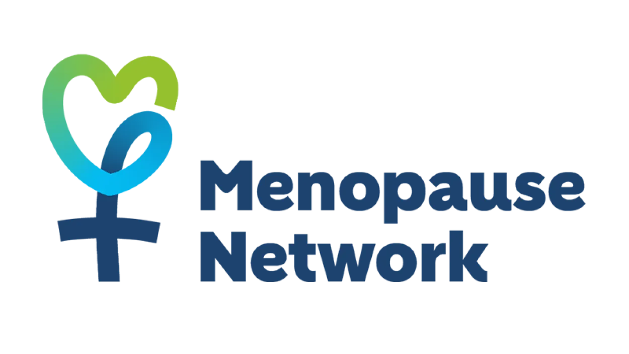 Icon depicting a heart above a plus with the text 'menopause network'