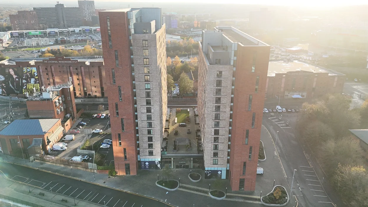 An aerial view of No.1 Old Trafford developed constructed with Holcim mortars