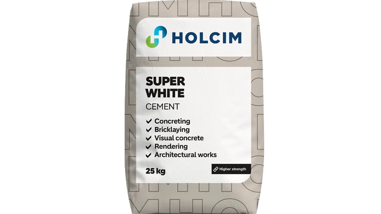 Cement bag with the text super white cement