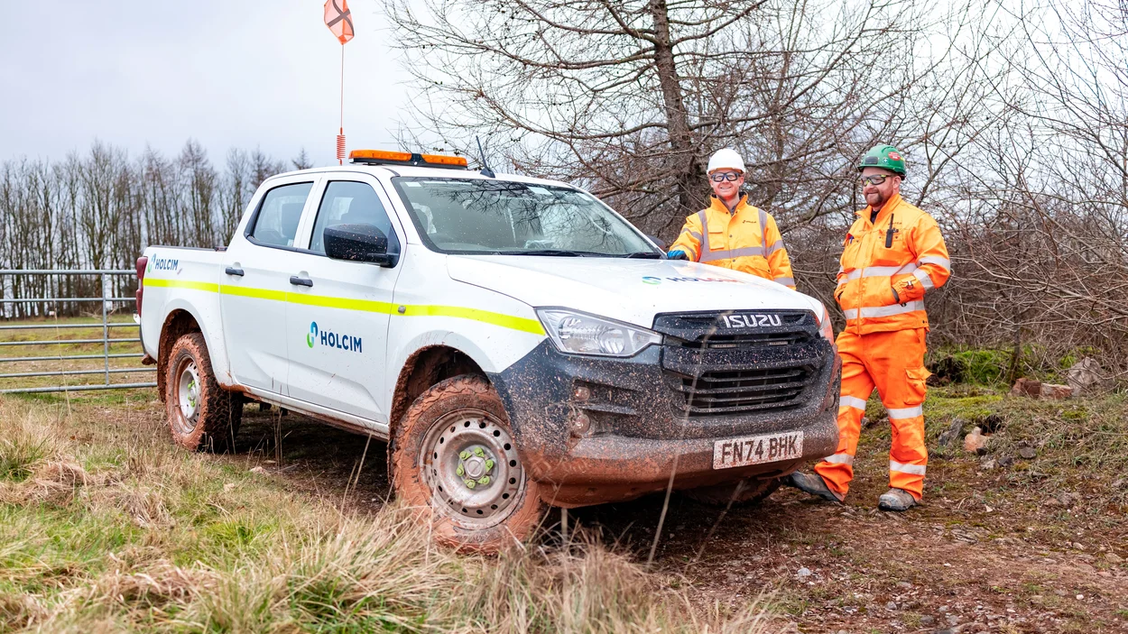 Holcim UK Head of Sustainability Tom Redfern at Cauldon Quarry with a colleague