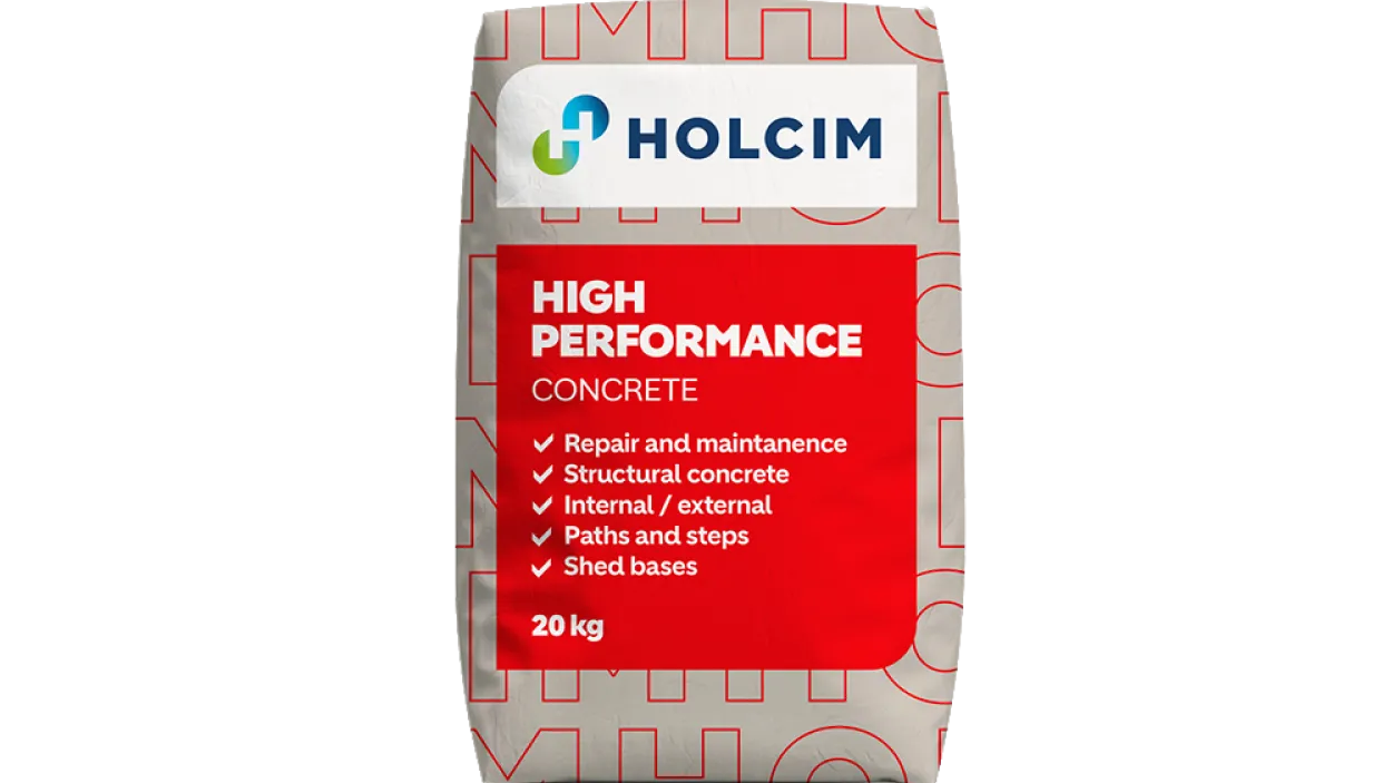 Concrete bag with the text high performance concrete