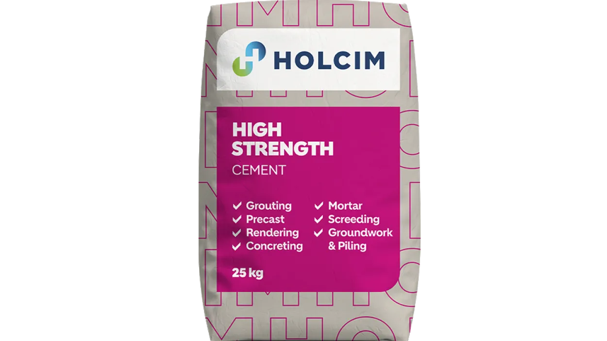 Cement bag with the text high strength cement