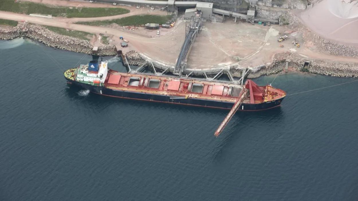 Yeoman Bank ship moored at Glensanda quarry in Scotland