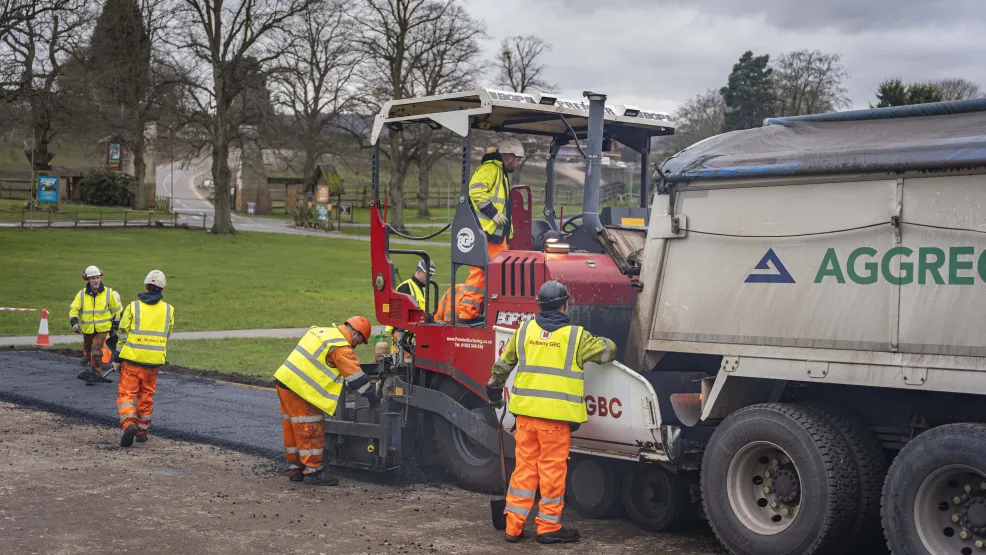 Workers receiving SuperFlex Asphalt for new carpark at West Midlands Safari Park