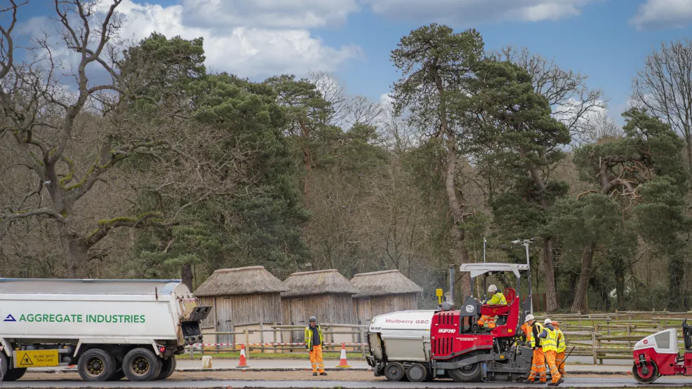 Works laying asphalt at West Midlands Safari Park