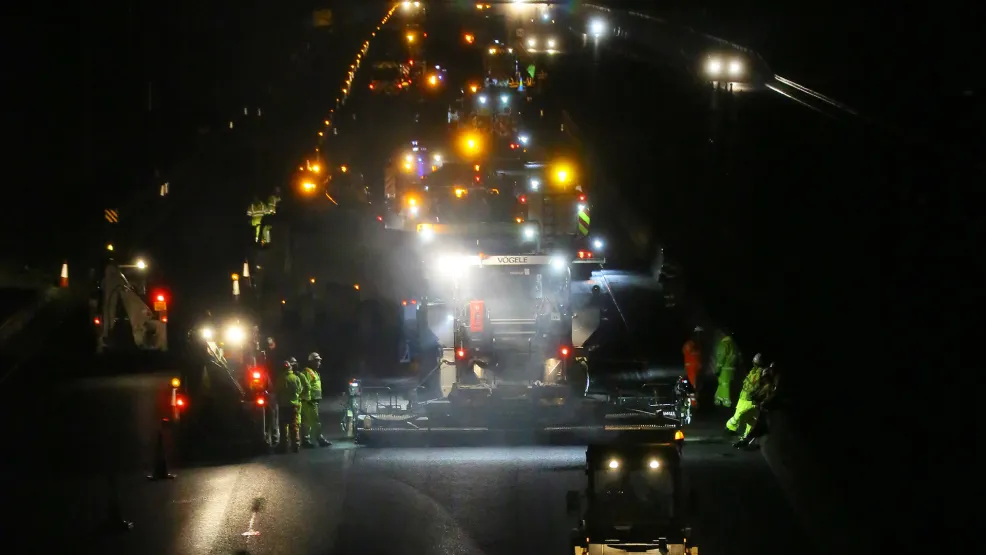 Prolay being laid on a motorway at night