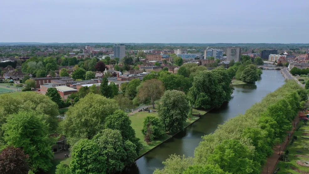 Looking down at the river Ouse along the Bedford Victorian Embankment