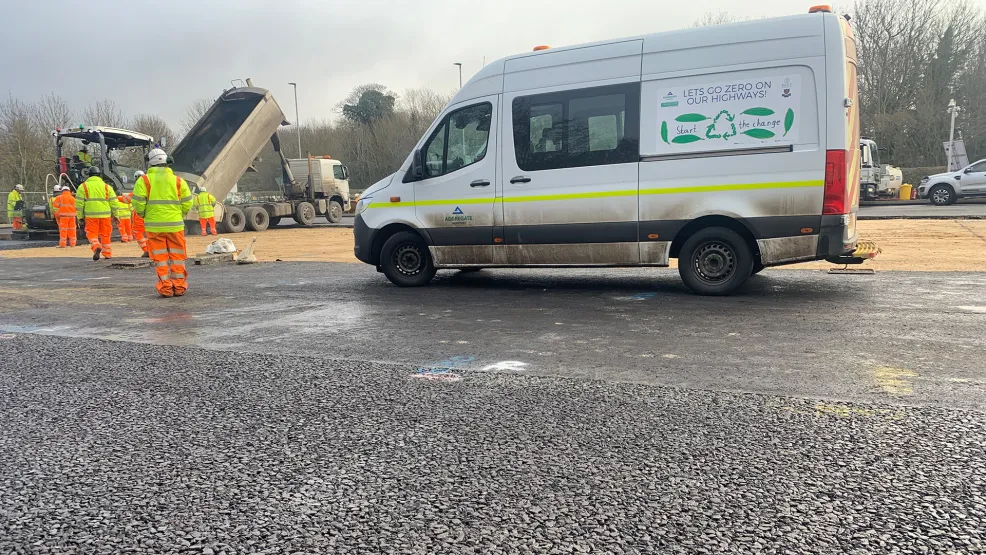 Babraham site workers near Aggregate Industries van