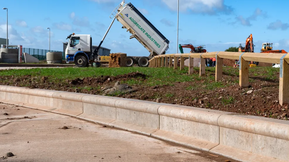 Aggregate Industries tipping truck with HGV kerb