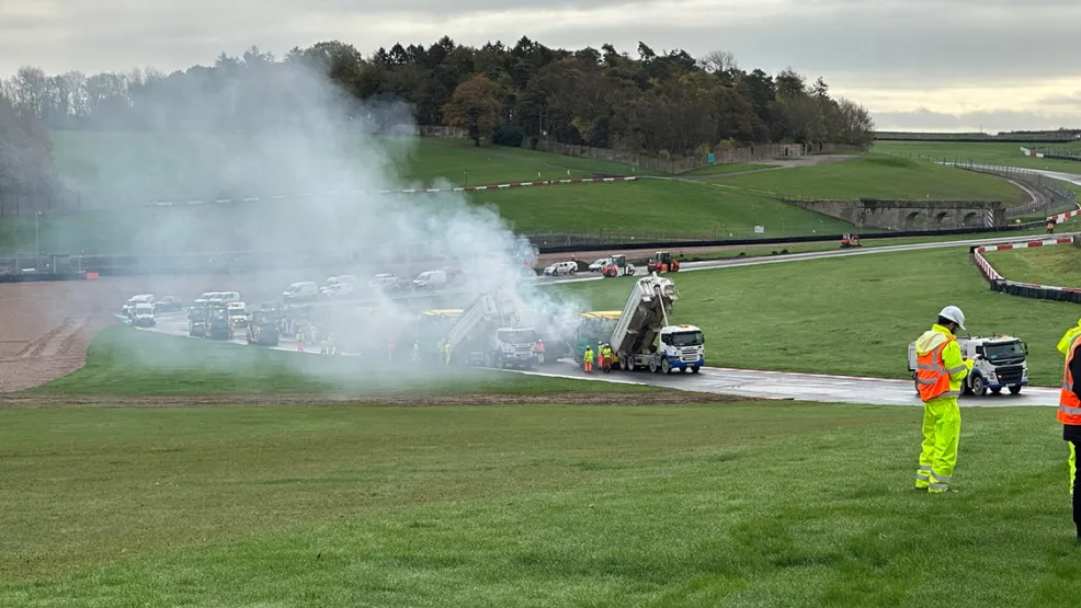 Asphalt being laid at Donington Park circuit