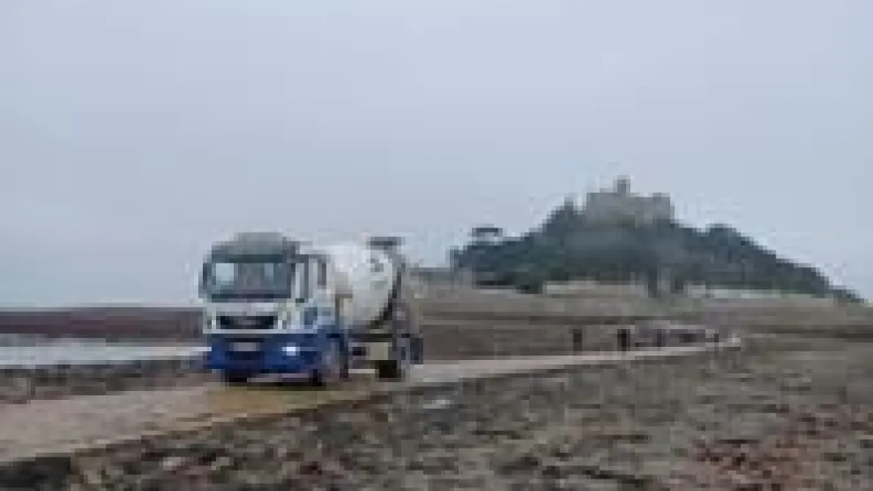 Concrete truck delivery Cornwall st Michael's mount 