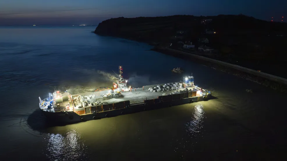 SeaRock barge sitting off the coast of Blue Anchor