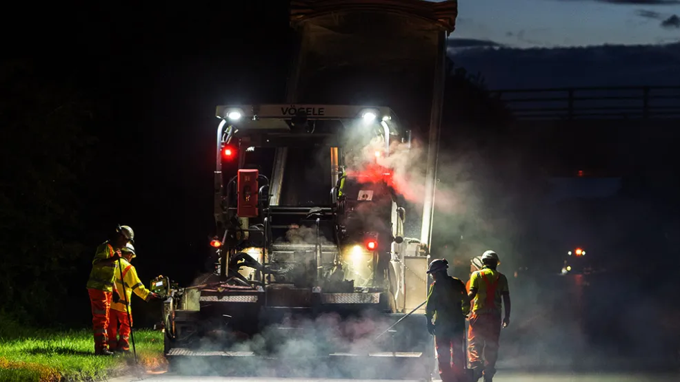 Workers Paving the A90 at night
