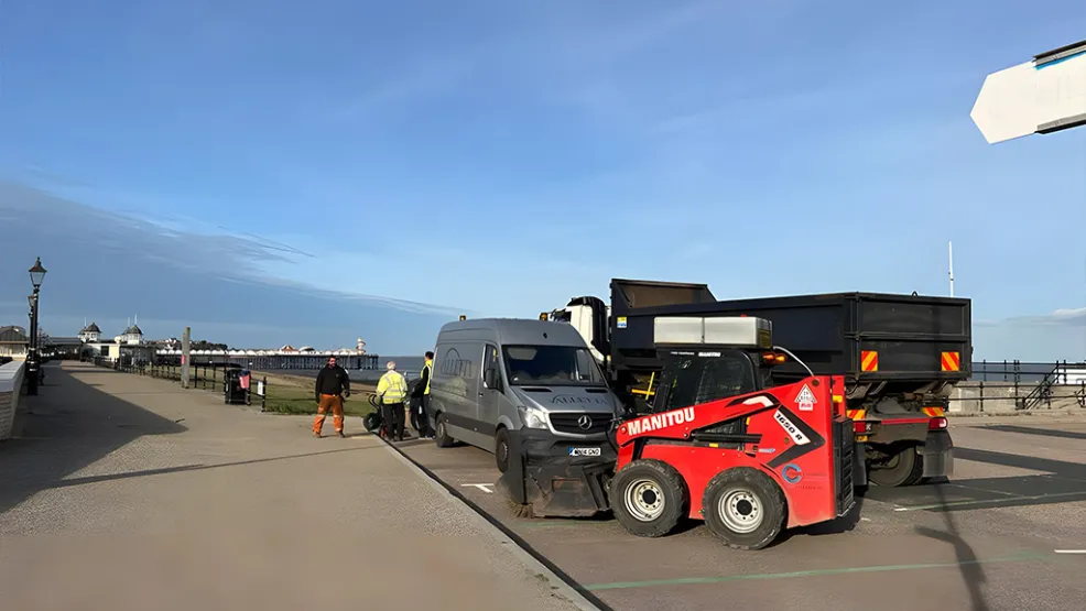 Mini picker and cars at the resurfaced Neptune Car Park