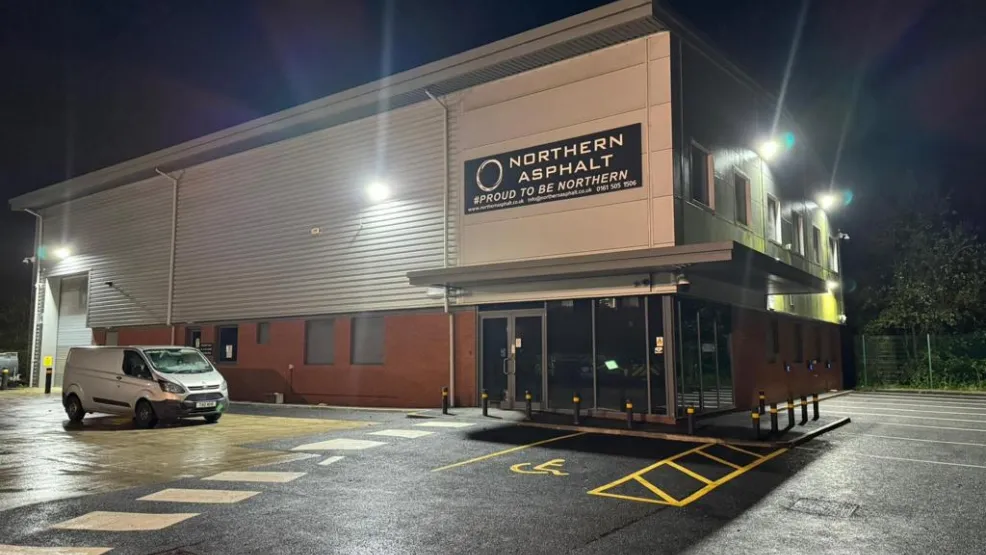 Another angle of norther asphalts car park after it's been resurfaced at night