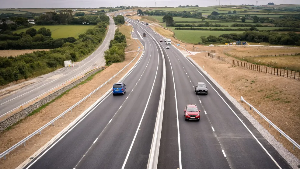 Looking over the A30 from a bridge